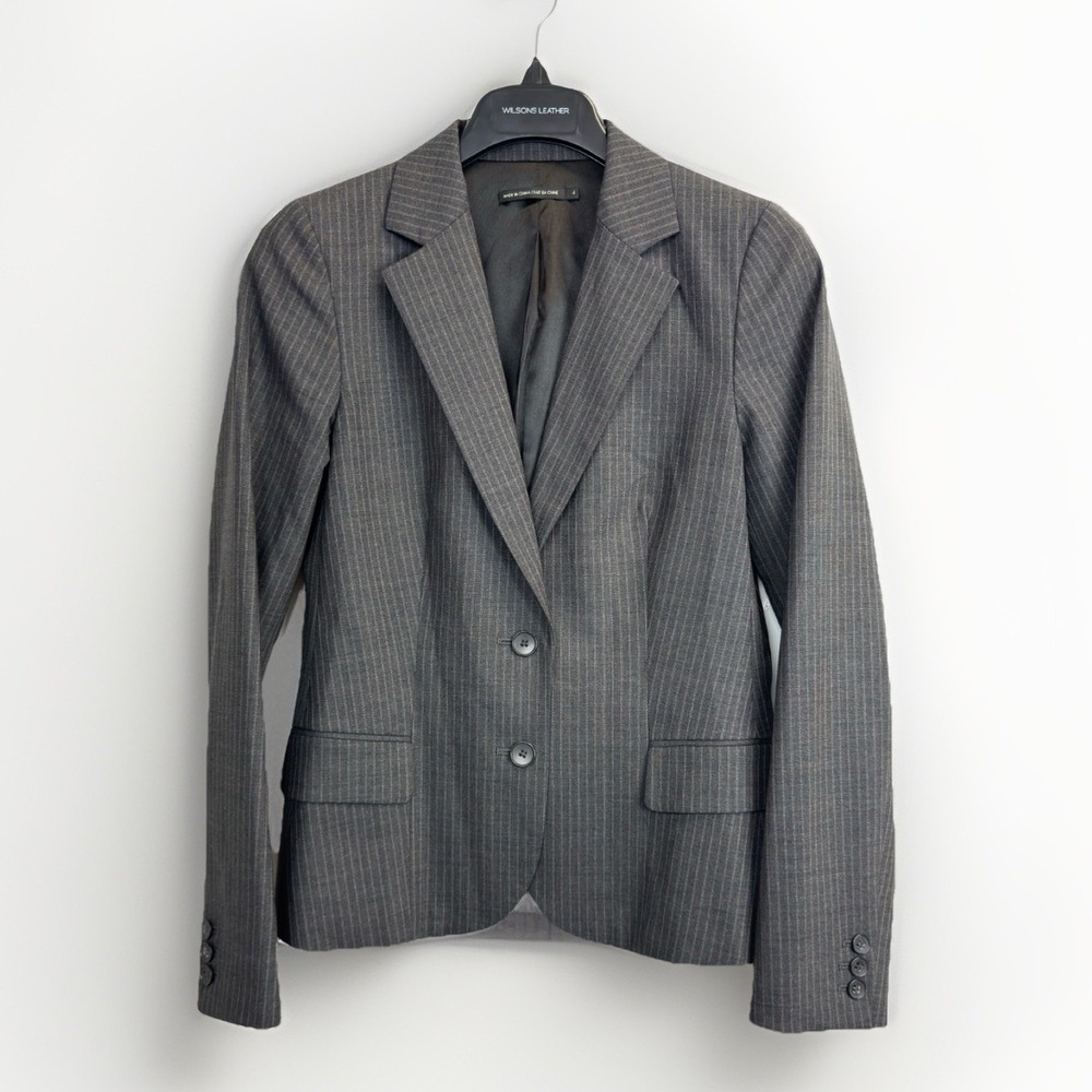 Club Monaco Women's Size 4 Jacket Wool Blend Blazer Grey Striped Notch‎ Lapel